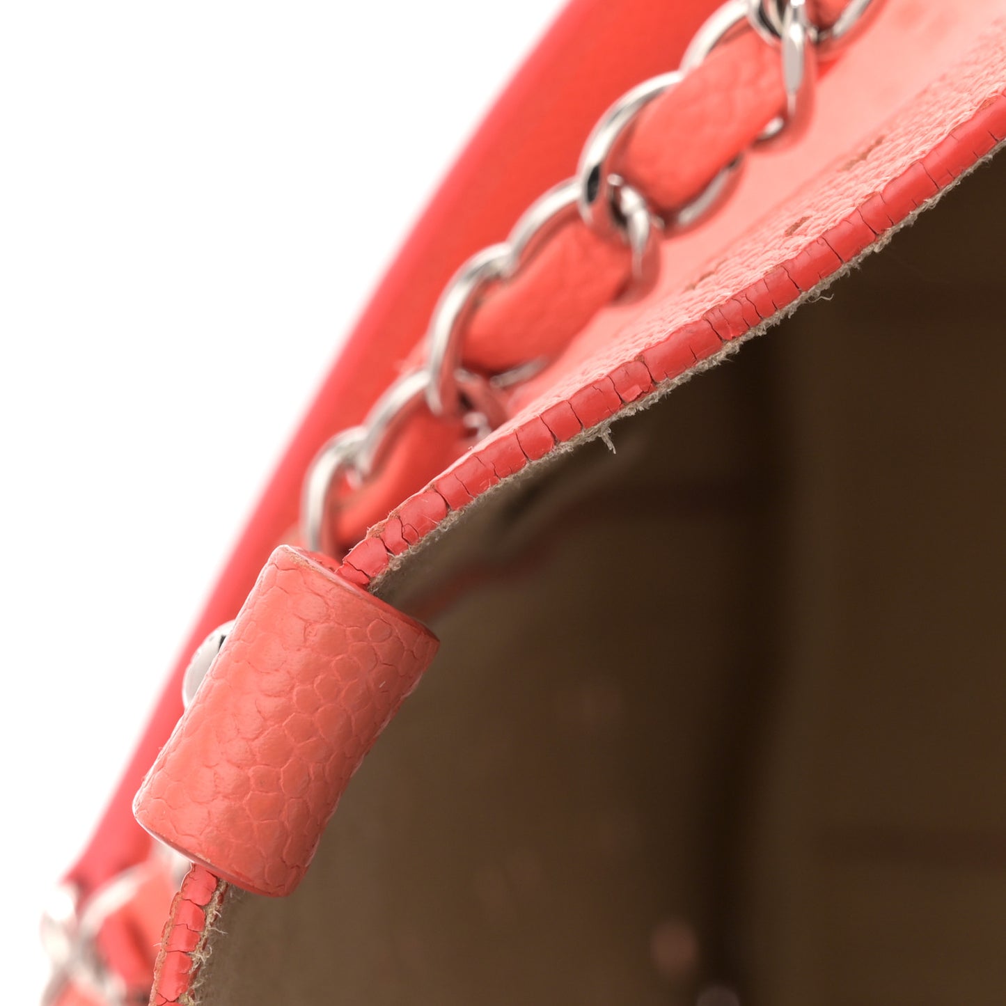 Perforated Grained Calfskin Small Shopping Tote Coral Beige