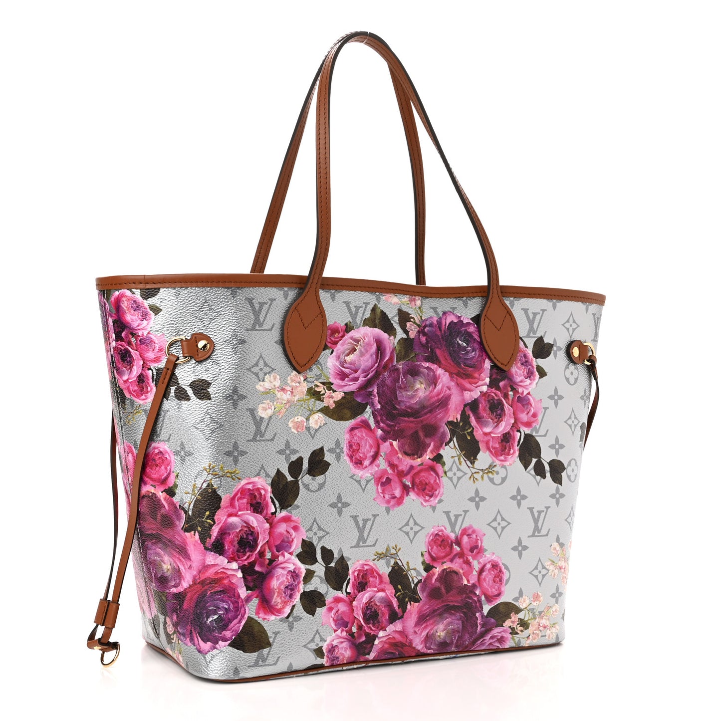 Metallic Monogram LV Garden Neverfull MM Silver