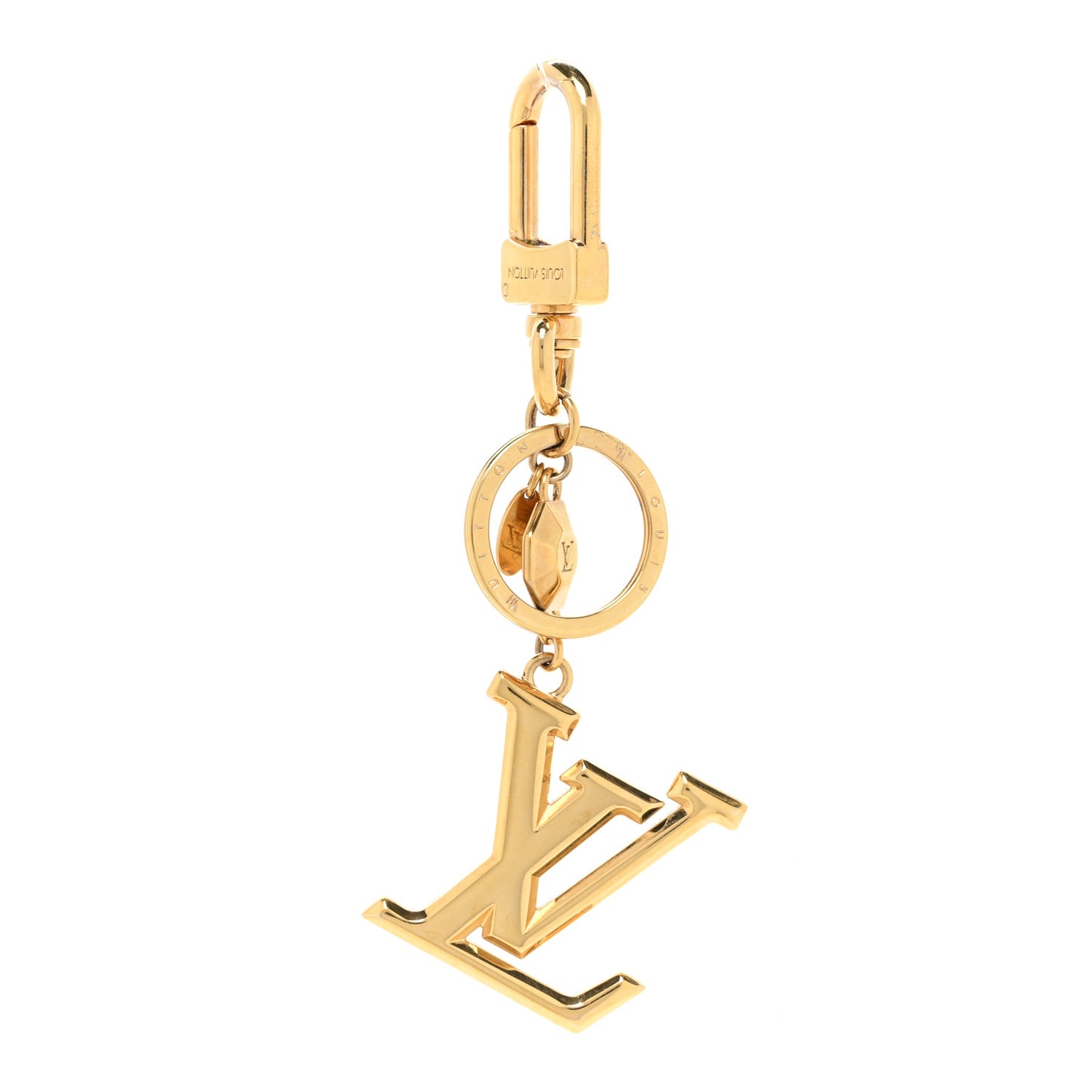 Metal LV Facettes Bag Charm Key Holder Gold