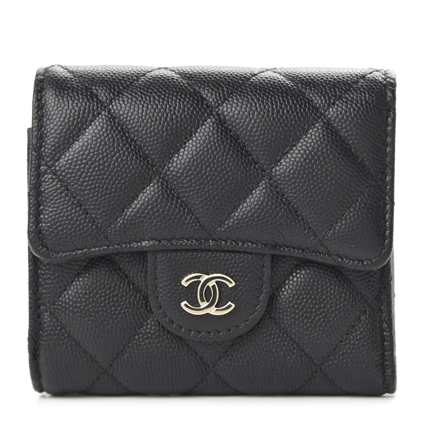 Caviar Quilted Compact Flap Wallet Black