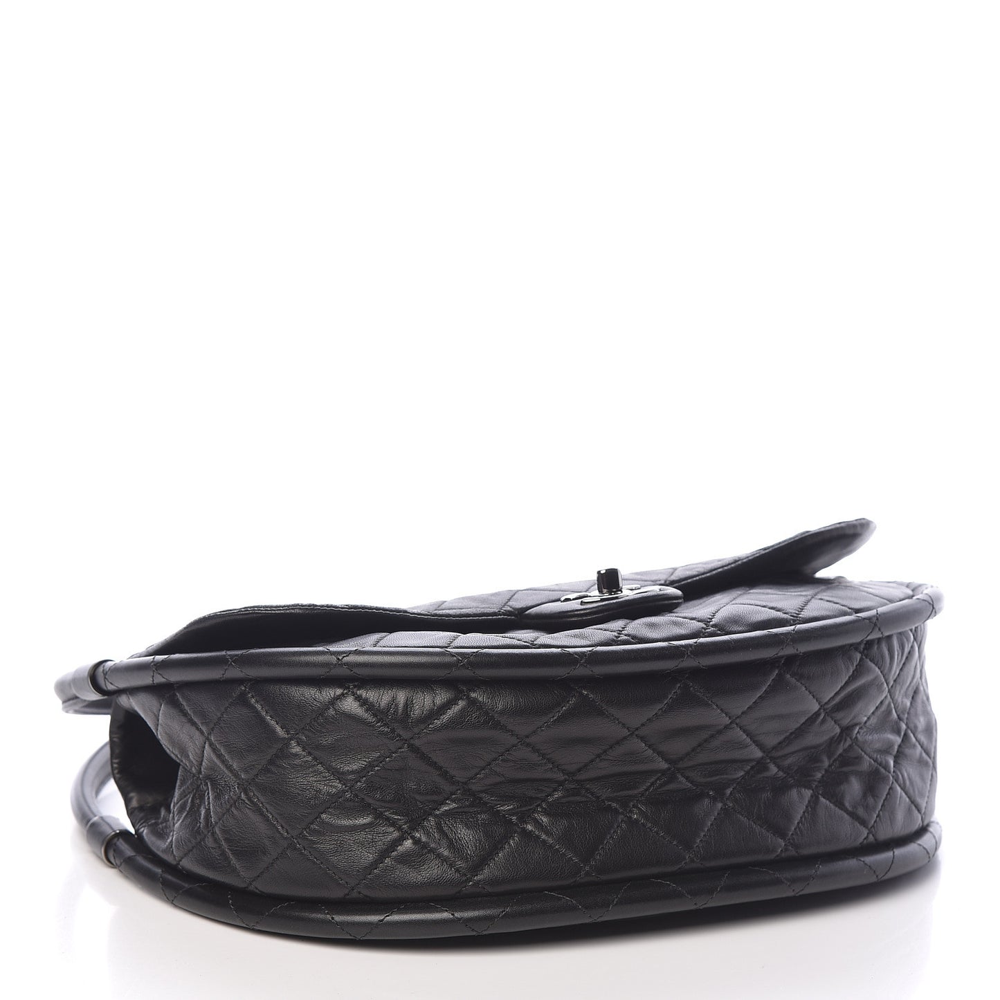 Lambskin Quilted Medium Hula Hoop Flap Black