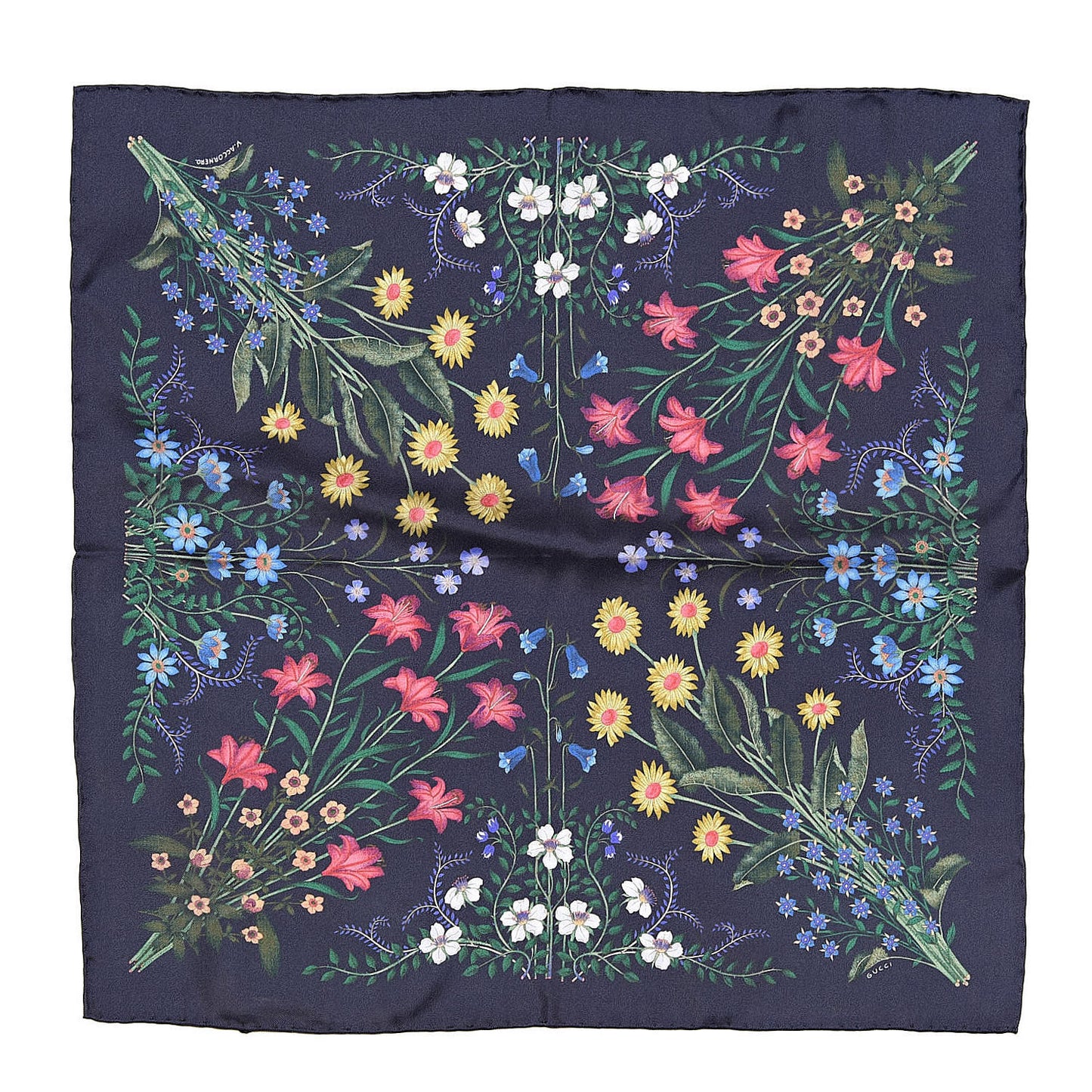 Silk Twill Nuovoflora Square Handkerchief Midnight Blue Blue