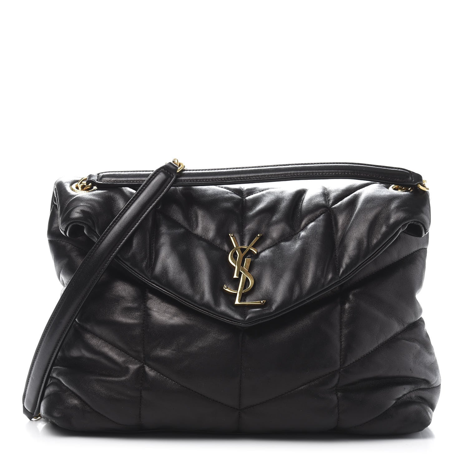 Saint Laurent Lambskin Quilted Medium Loulou Puffer Monogram Chain Satchel Black 1 of 12