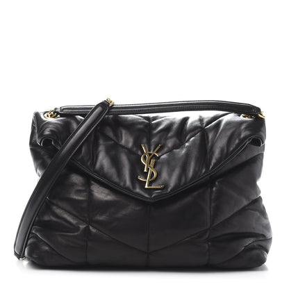 Saint Laurent Lambskin Quilted Medium Loulou Puffer Monogram Chain Satchel Black 1 of 12