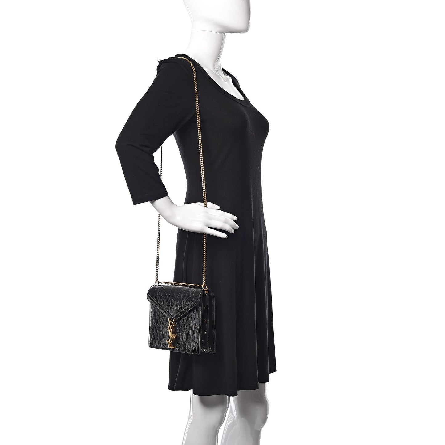 Patent Turtle Embossed Monogram Cassandra Clasp Bag Black
