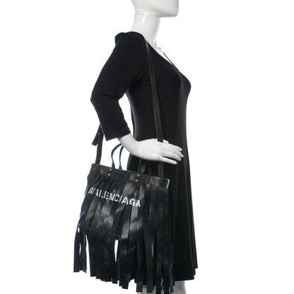 Balenciaga Calfskin XS Fringe Laundry Cabas Black 2 of 6