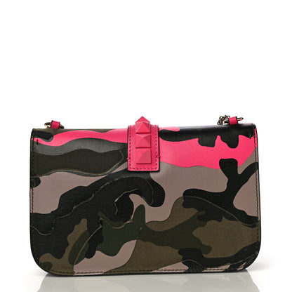 Valentino Garavani Nappa Canvas Camouflage Medium Glam Lock Rockstud Flap Fuxia Fluo 11 of 14