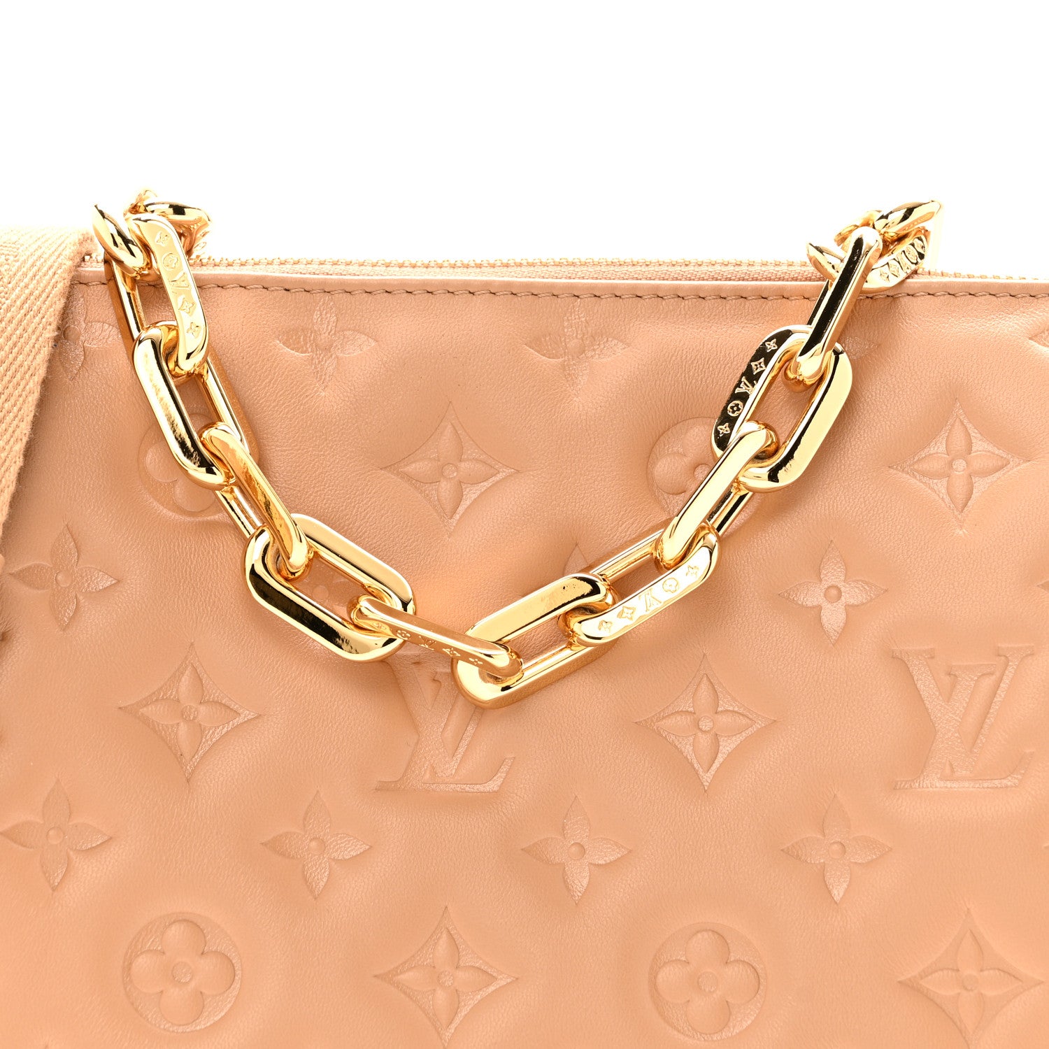 Louis Vuitton Lambskin Embossed Monogram Coussin PM Camel 8 of 14