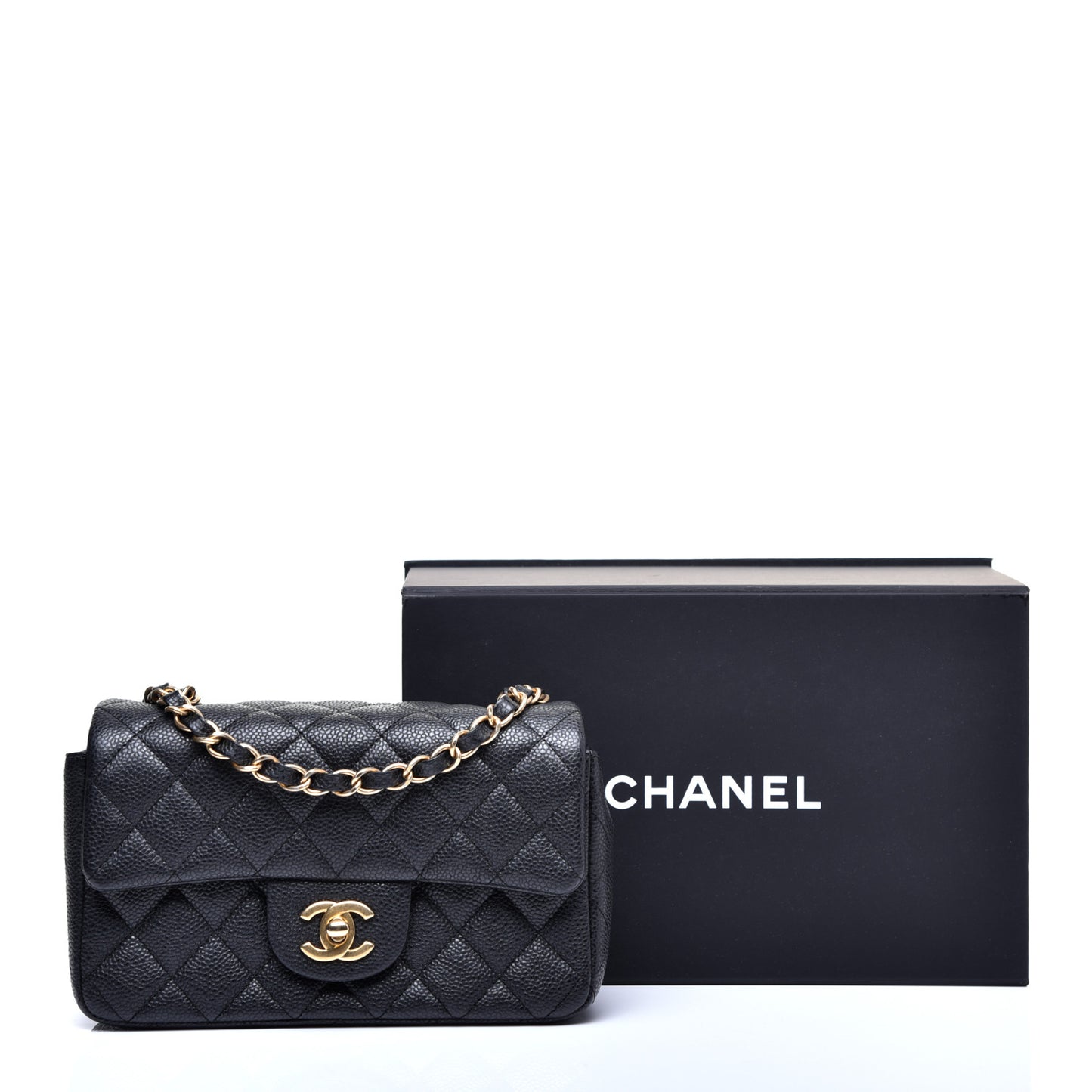 Metallic Caviar Quilted Mini Rectangular Flap Black