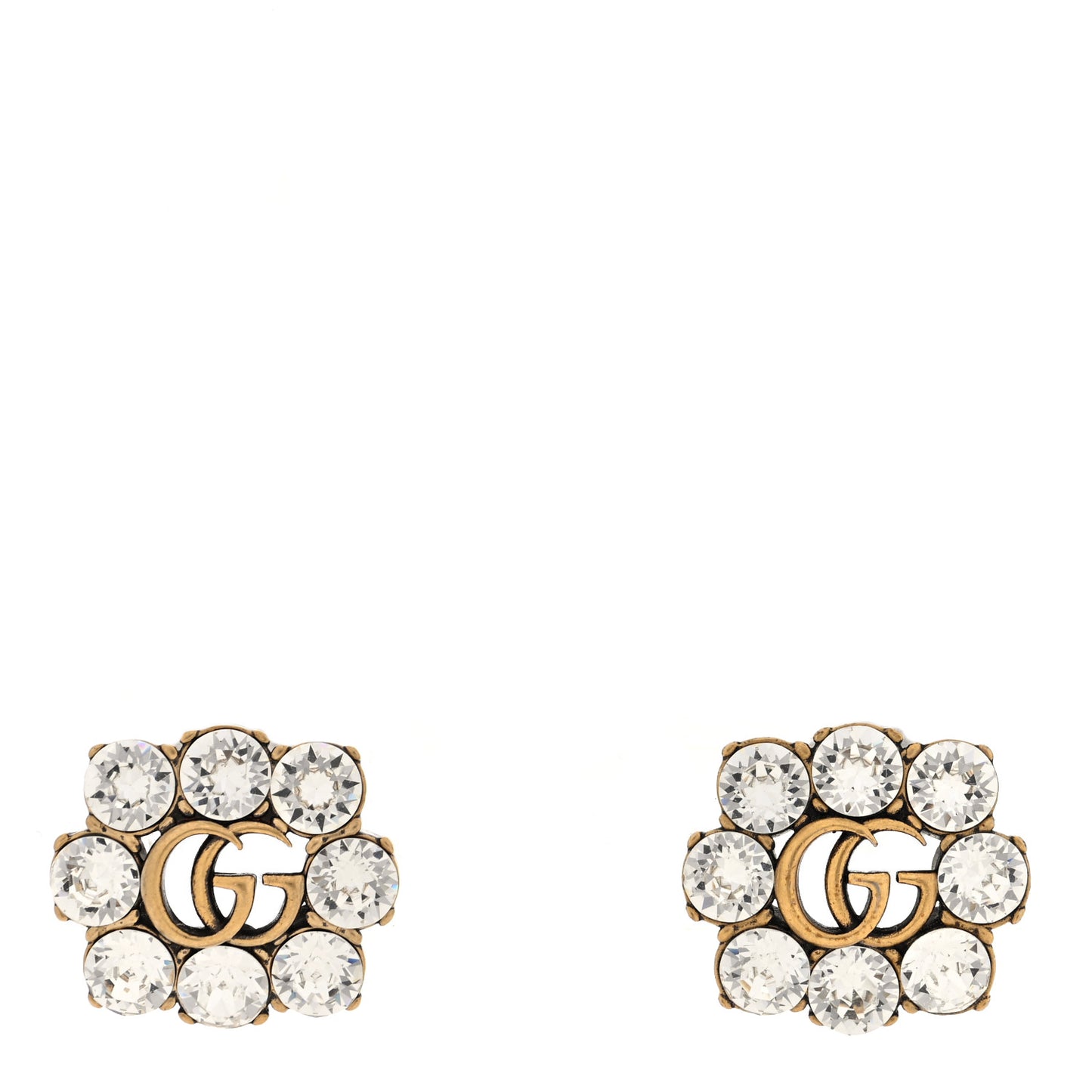 Metal Crystal Double G Clip On Earrings Aged Gold