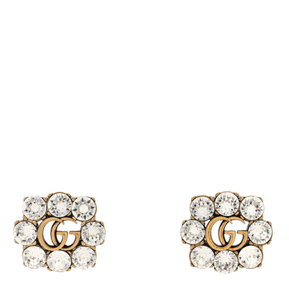 Gucci Metal Crystal Double G Clip On Earrings Aged Gold 1 of 5