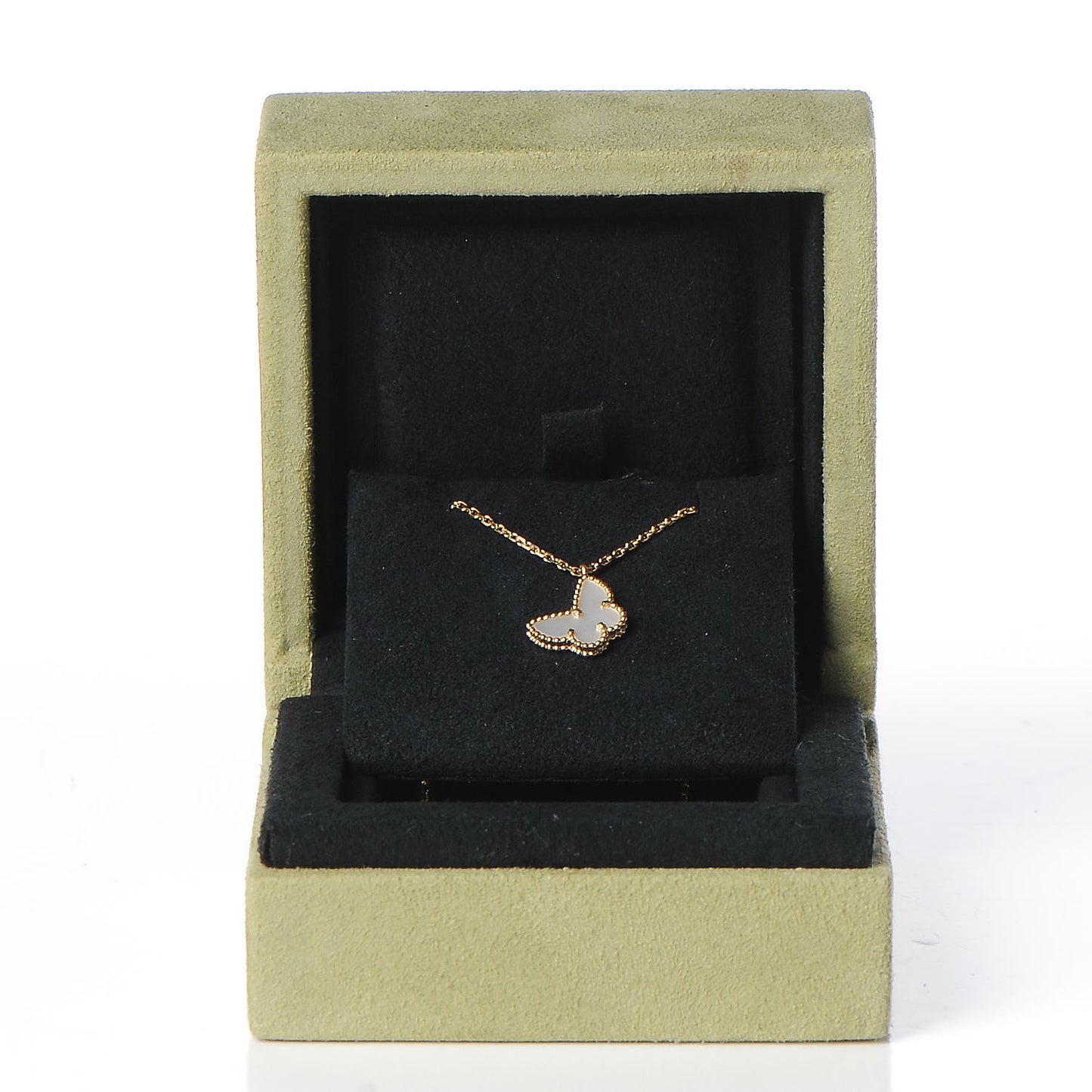 18K Yellow Gold Mother of Pearl Sweet Alhambra Butterfly Pendant Necklace