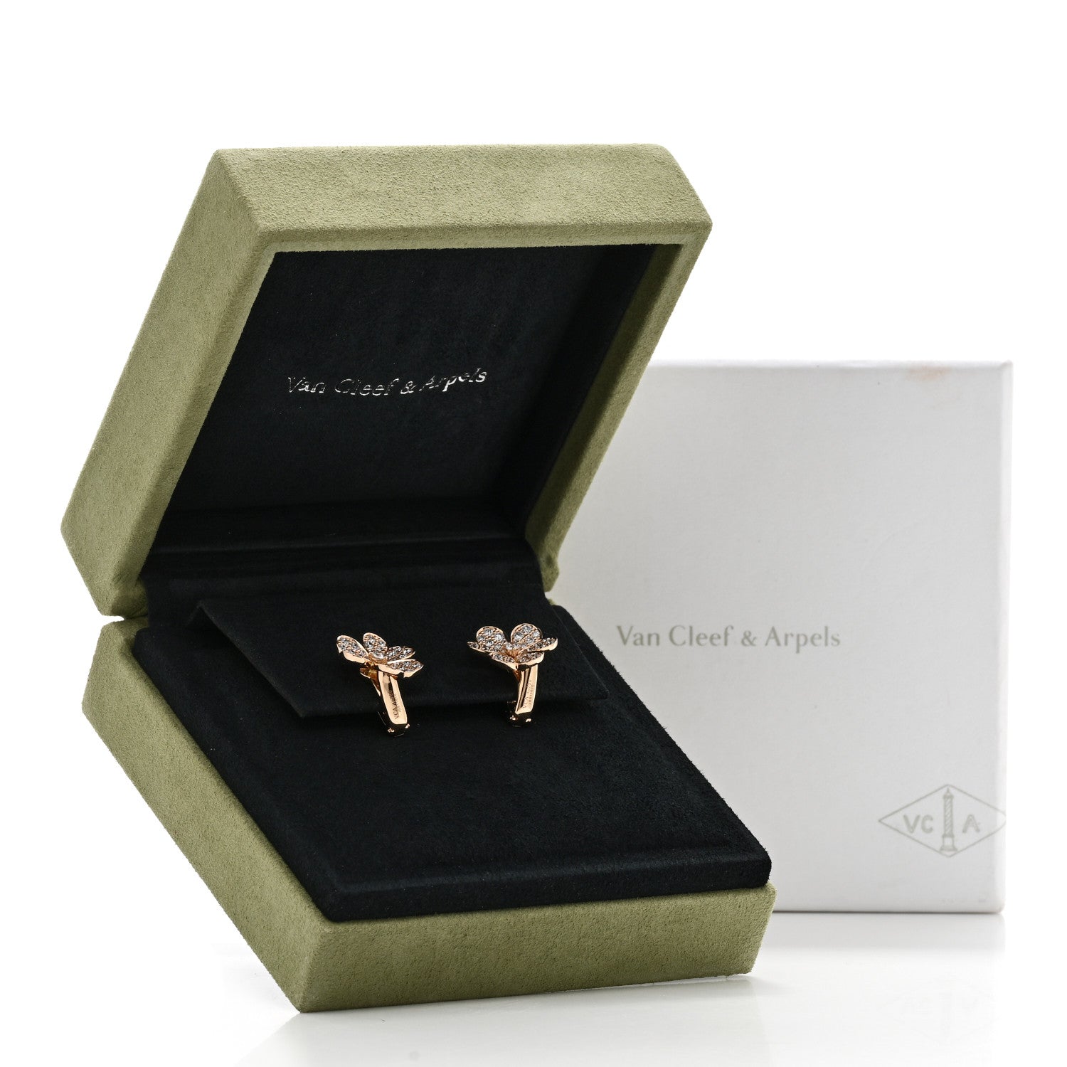 Van Cleef & Arpels 18K Rose Gold Diamond Small Frivole Pave Earrings 5 of 5