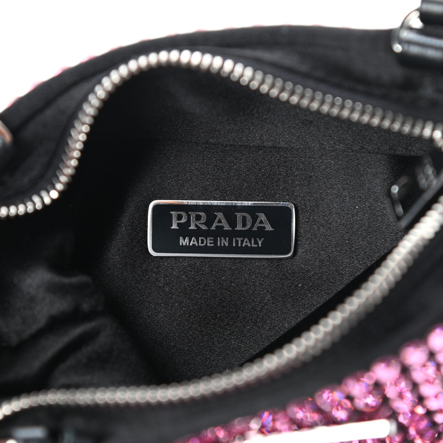 Satin Crystal Metal Triangle Logo Chain Crossbody Handbag Rosa
