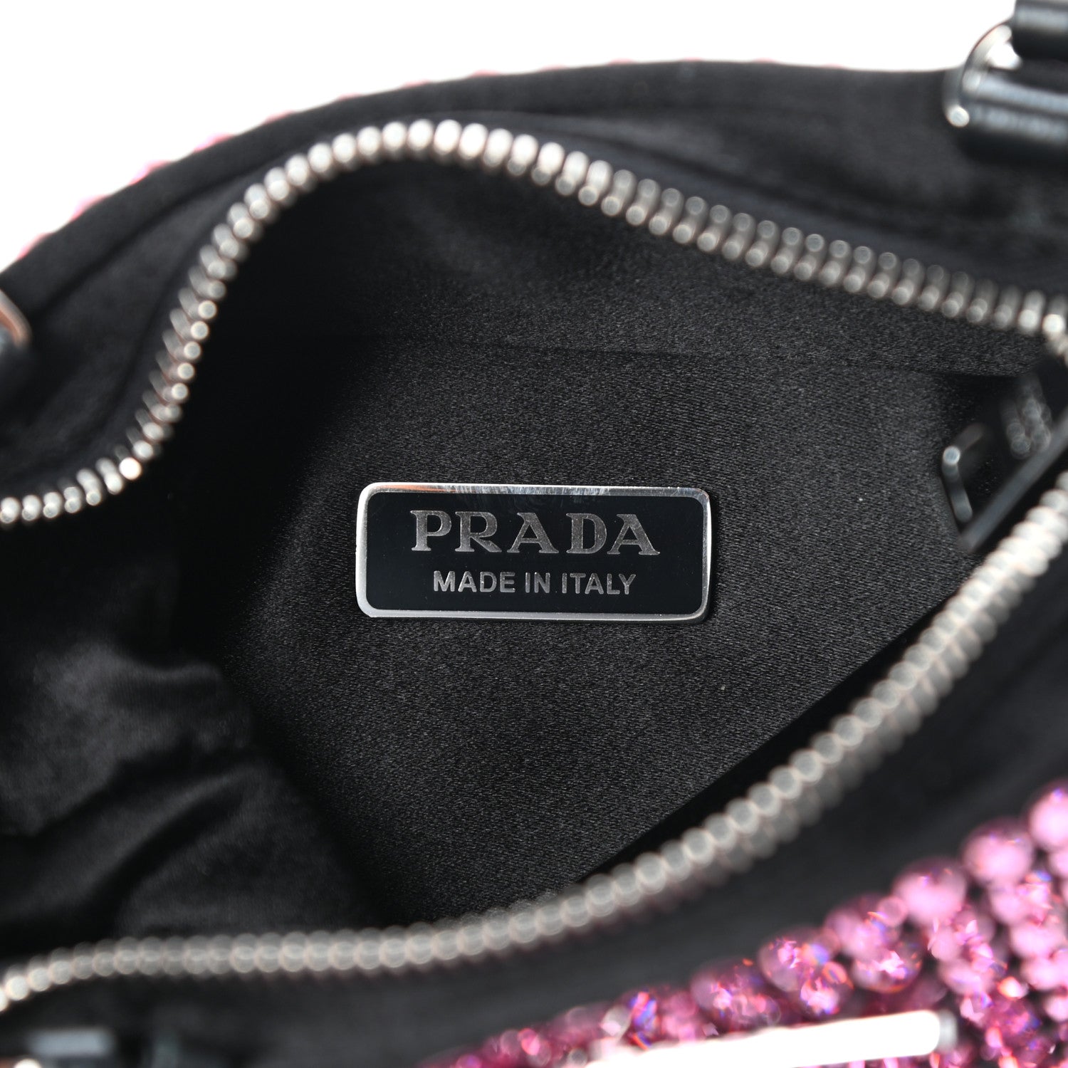 Prada Satin Crystal Metal Triangle Logo Chain Crossbody Handbag Rosa 6 of 9