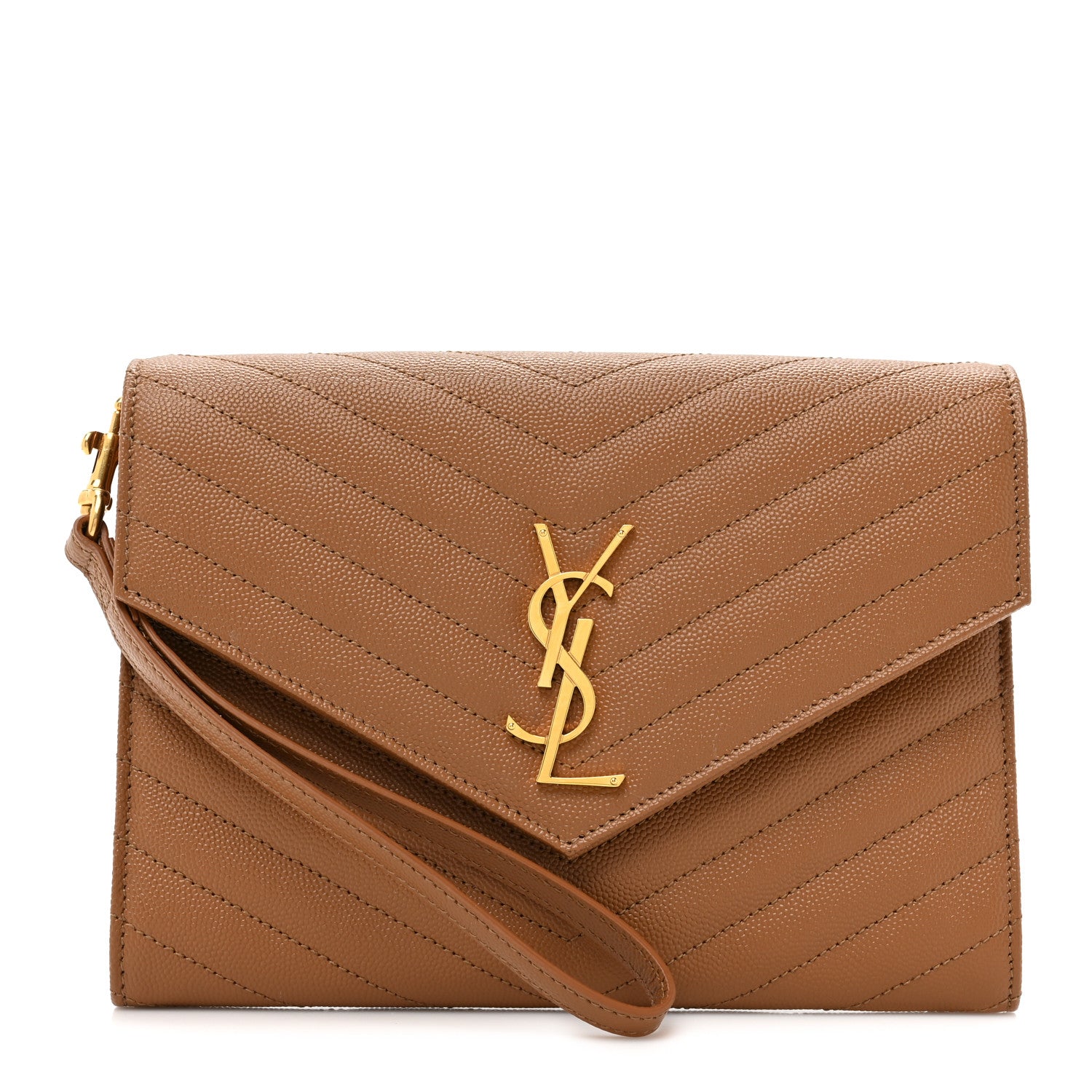 Saint Laurent Grain De Poudre Matelasse Chevron Monogram Cassandre Flap Pouch Natural Dark 1 of 10