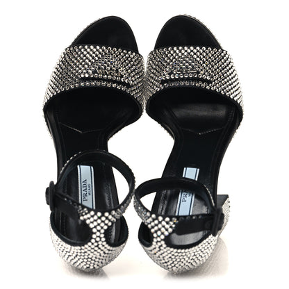 Prada Satin Crystal Triangle Logo 40/135mm Platform Sandals 37 Cristal 2 of 9