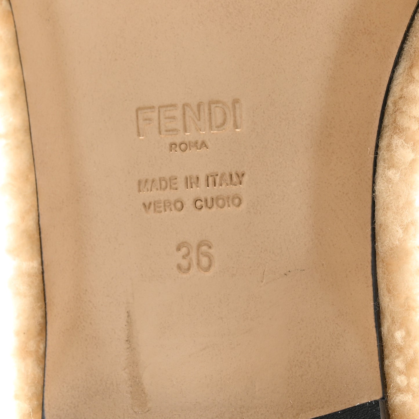 Shearling FF Baguette Slide Sandals 36 Beige Naturale