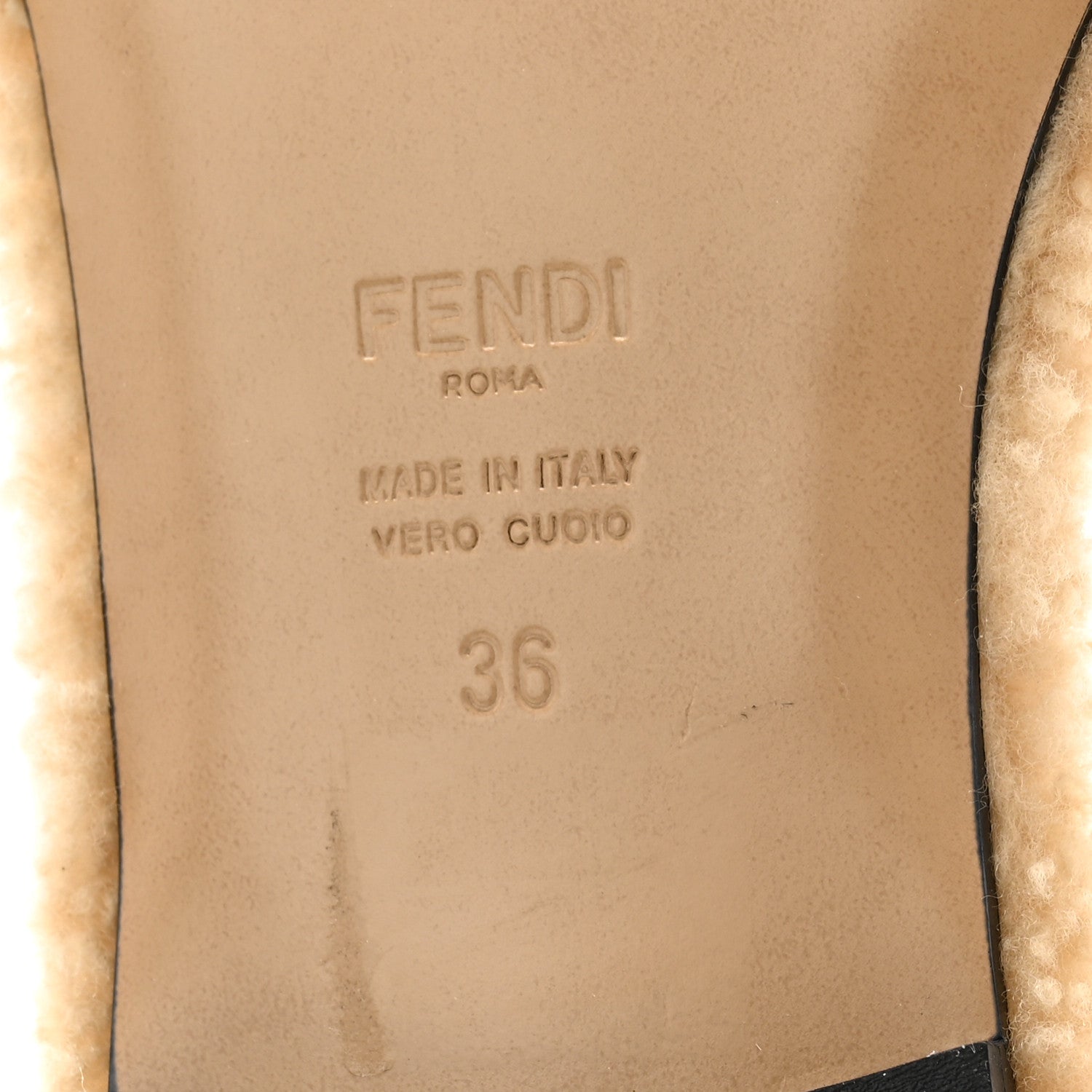 Fendi Shearling FF Baguette Slide Sandals 36 Beige Naturale 7 of 8