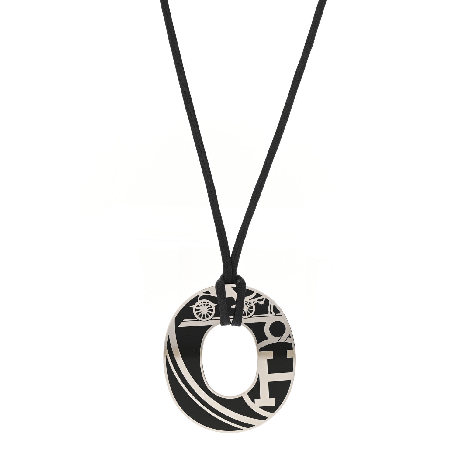Hermes Metal Enamel Ex Libris Isthme Pendant Necklace Black 1 of 6
