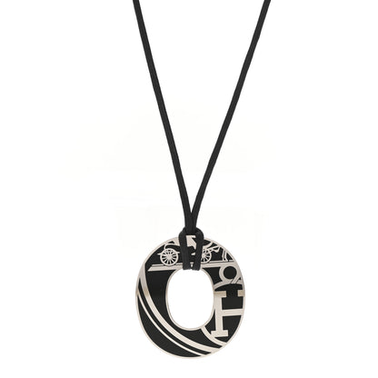 Hermes Metal Enamel Ex Libris Isthme Pendant Necklace Black 1 of 6