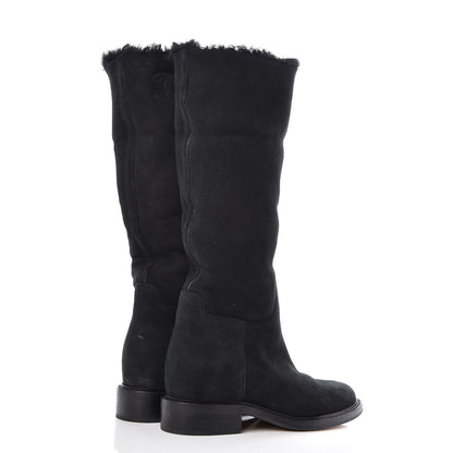 Chanel Shearling Suede CC Boots 41 Black 4 of 12