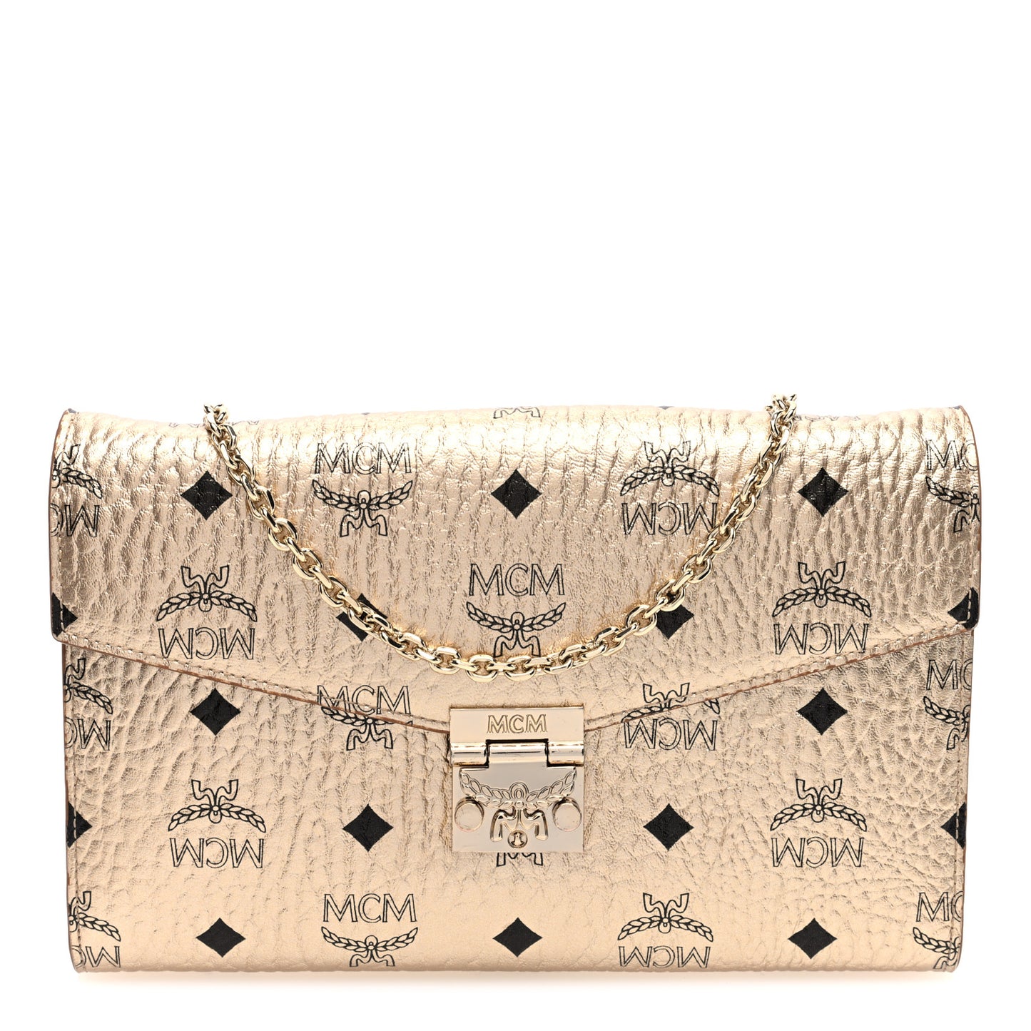 Metallic Visetos Medium Patricia Wallet On Chain Gold