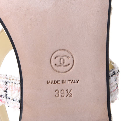 Chanel Tweed Pearl CC Thong Sandals 39.5 Pink White 8 of 11