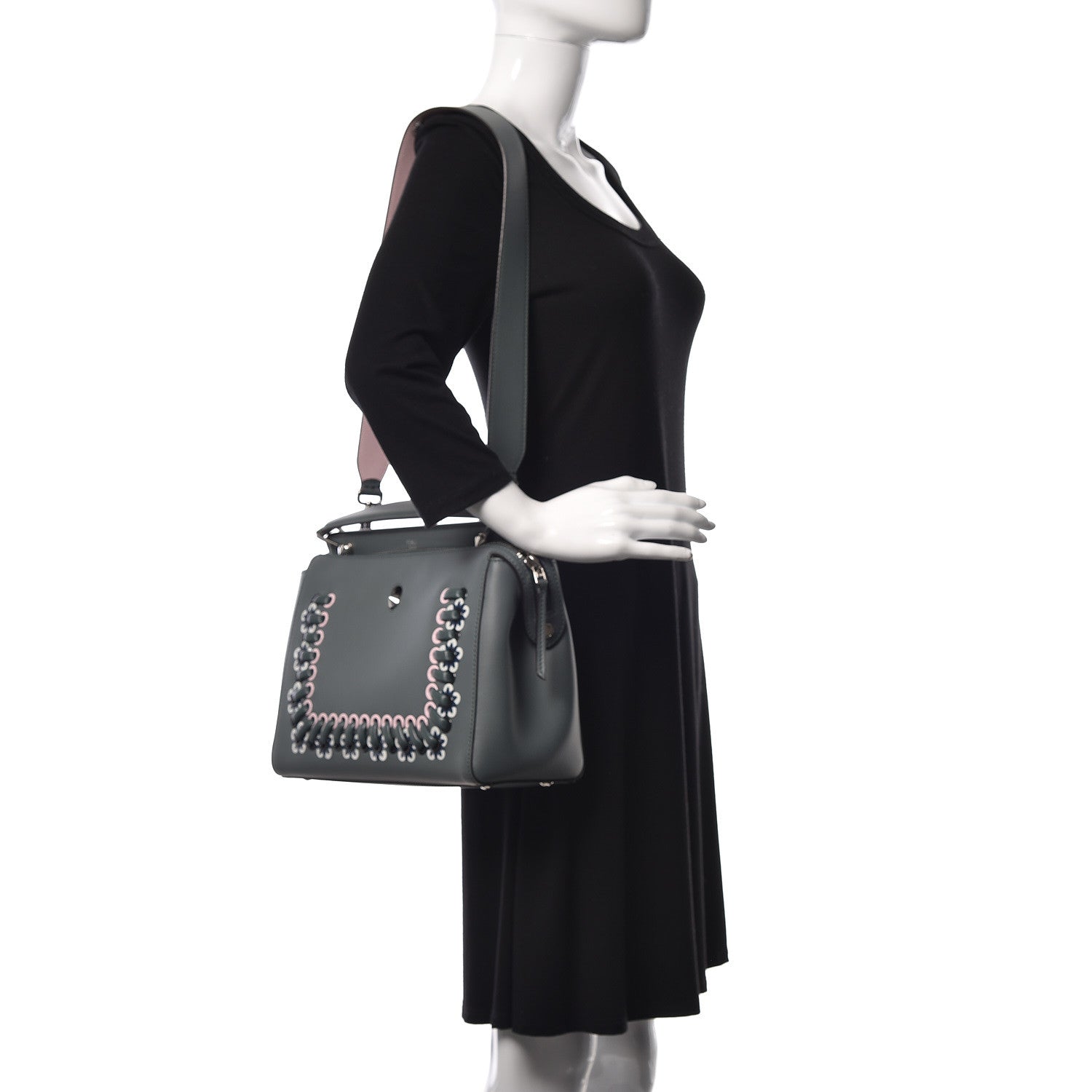 Fendi Vitello Baltico Shiny Nappa Lace Up Floral Dotcom Satchel Malachite 2 of 9