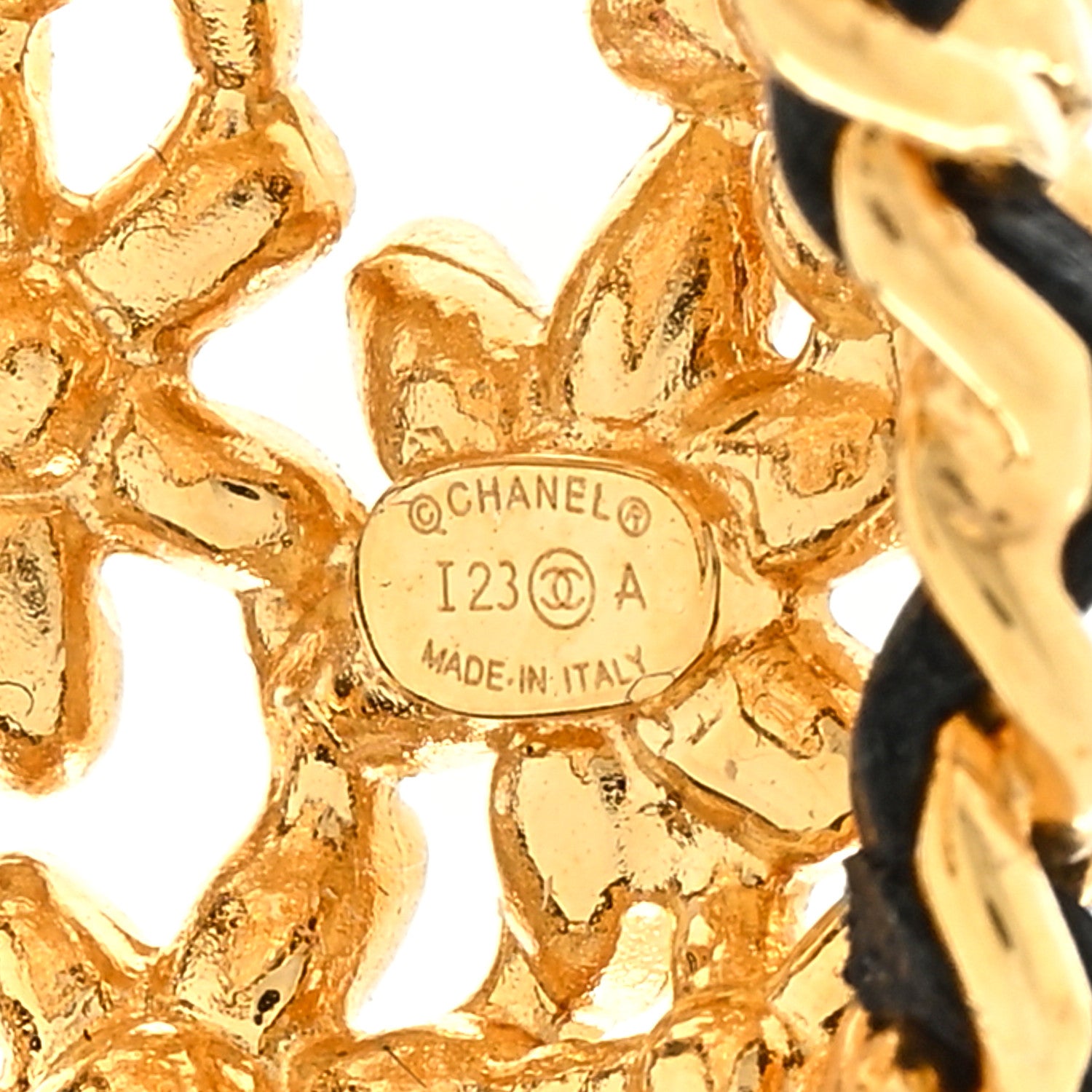 Chanel Lambskin Crystal Flower Chain CC Hoop Earrings Gold Black 4 of 4