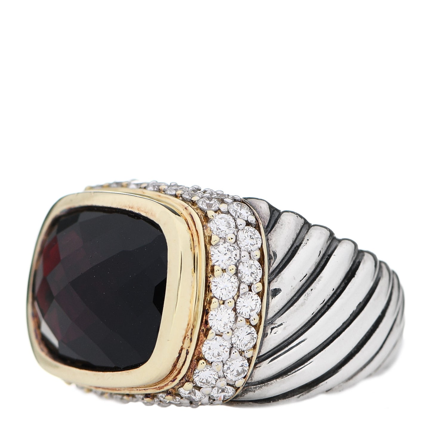 Sterling Silver 18K Yellow Gold Diamond Garnet 12mm Noblesse Ring 56 7.75