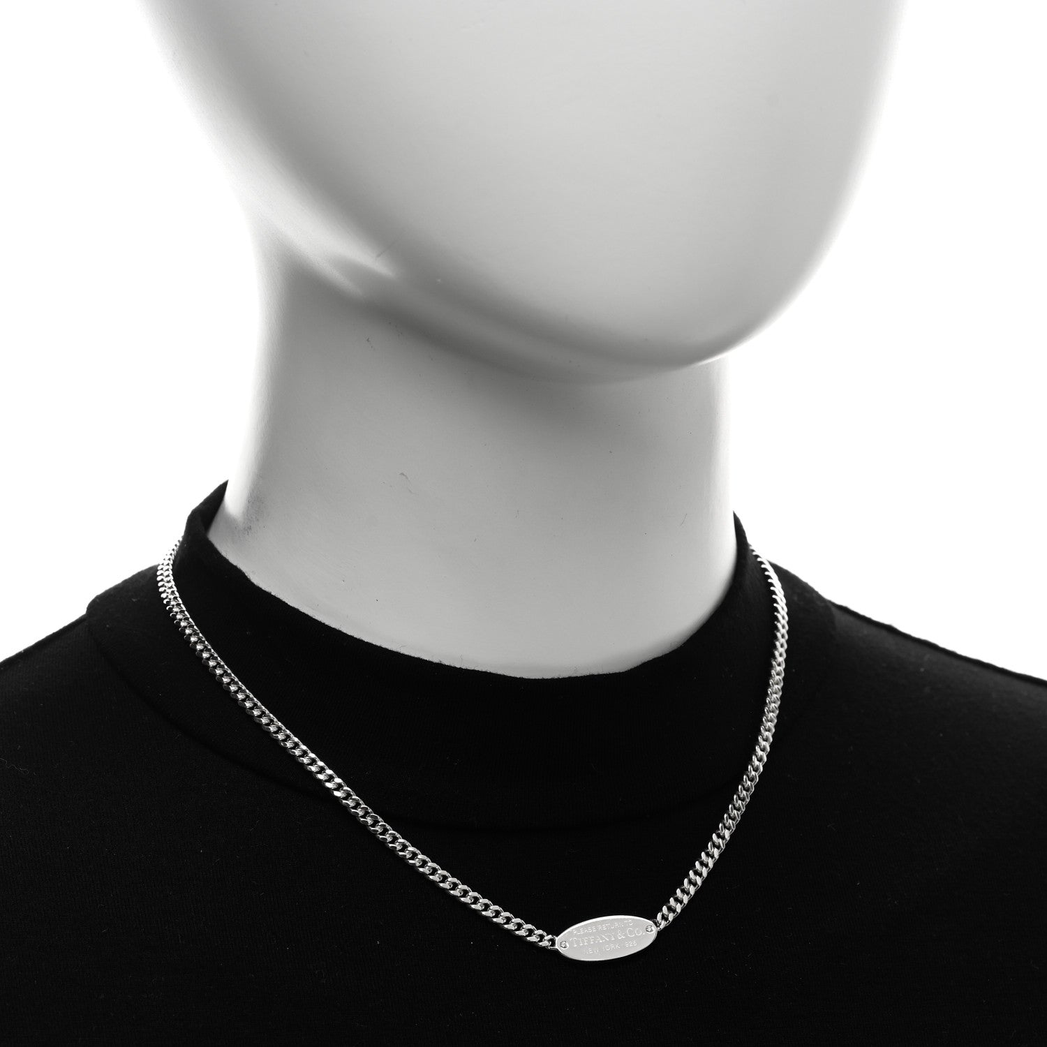Tiffany Sterling Silver Diamond Return to Tiffany ID Oval Pendant Necklace 2 of 5