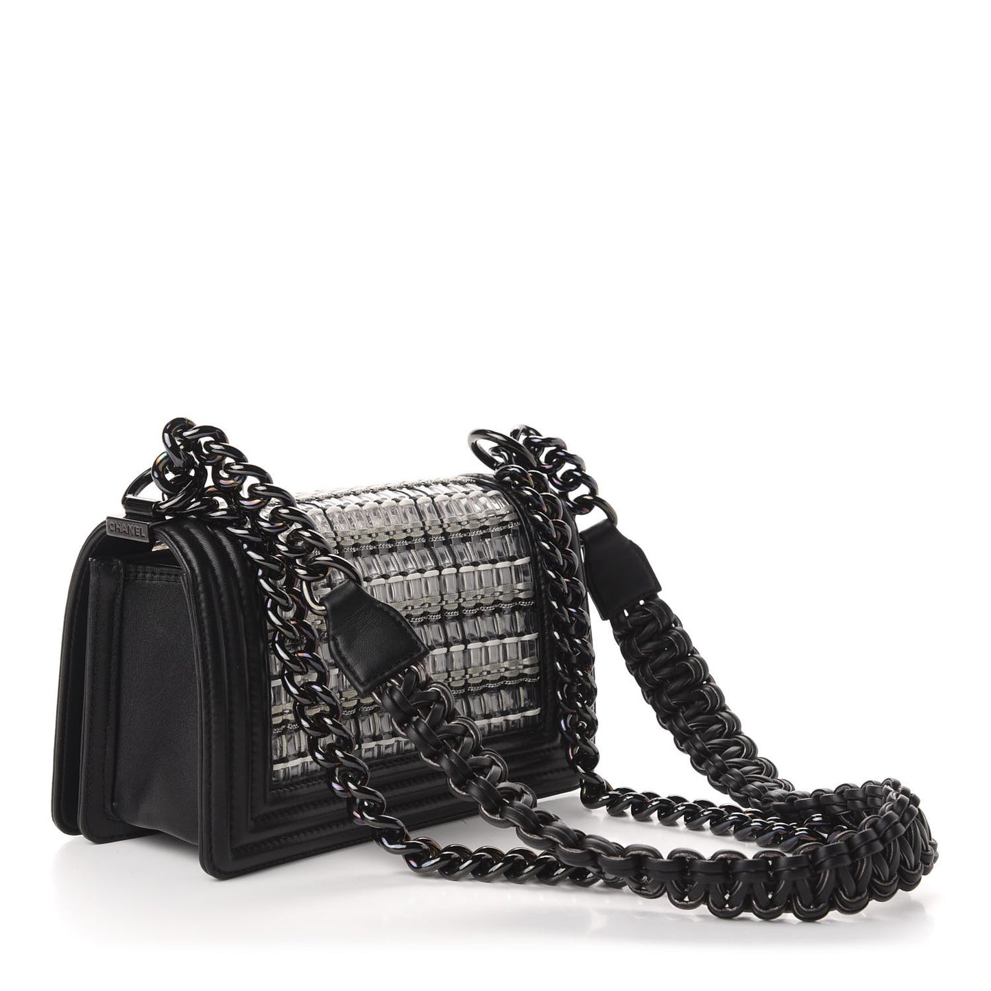 Lambskin PVC Thread Woven Small Boy Flap Black