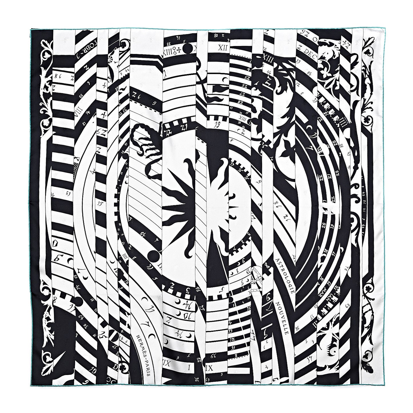 Silk Carre Astrologie Nouvelle Tattoo Scarf 90 Black White
