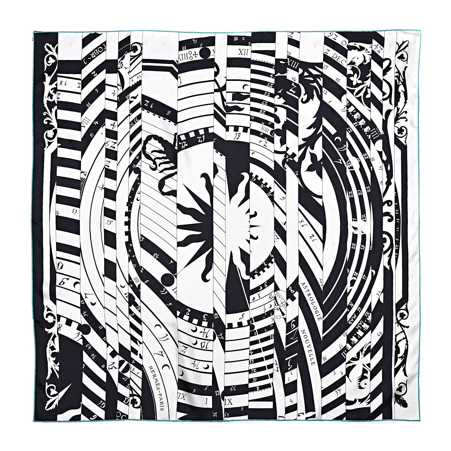 Hermes Silk Carre Astrologie Nouvelle Tattoo Scarf 90 Black White 1 of 6
