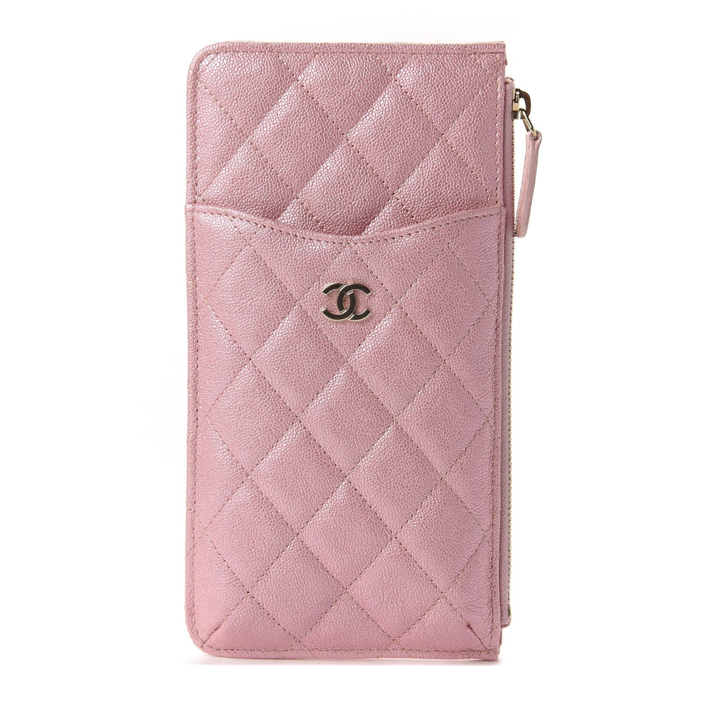 Iridescent Caviar Quilted Classic iPhone Pouch Rose Pink