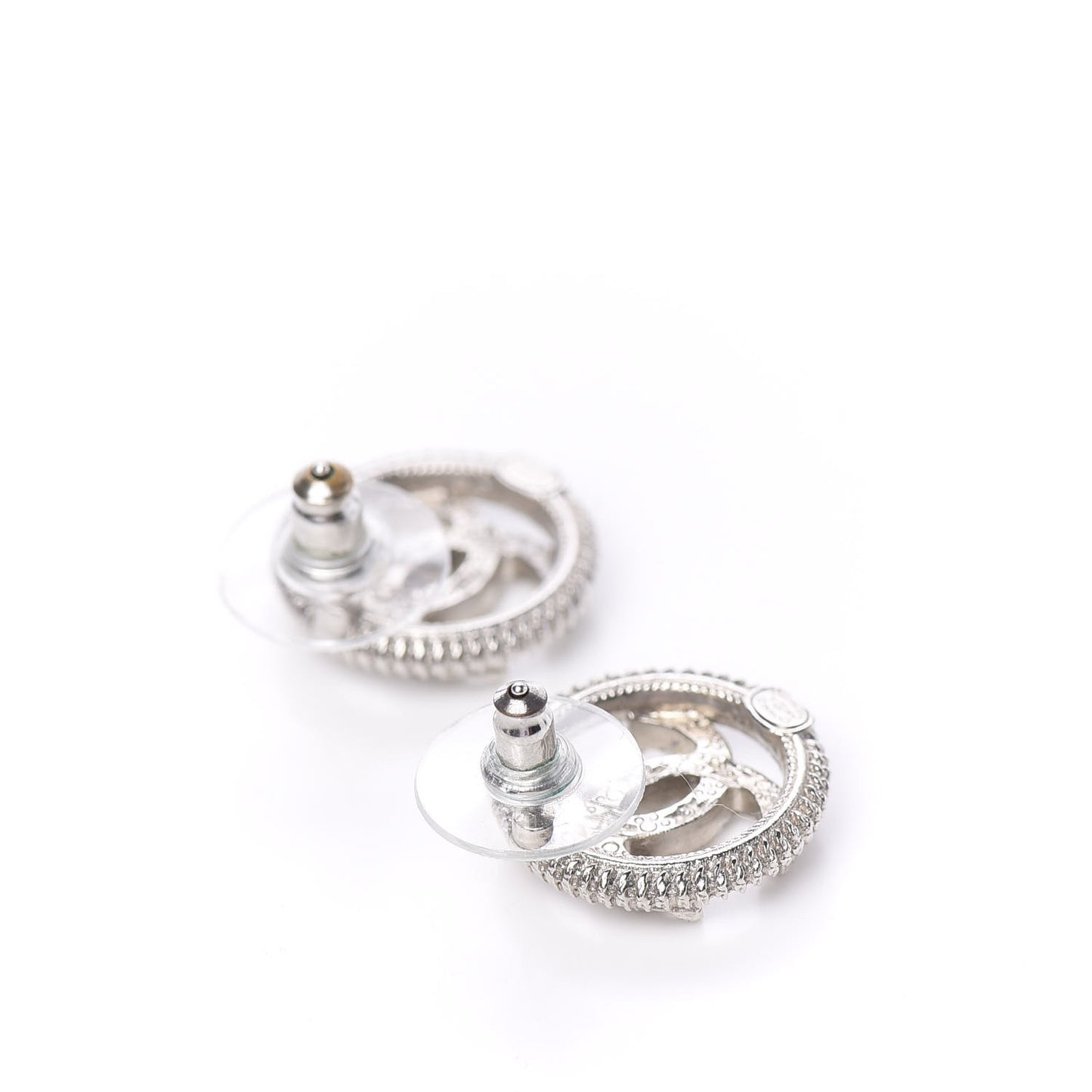 Pearl Crystal CC Round Earrings Silver