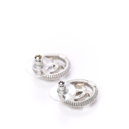 Chanel Pearl Crystal CC Round Earrings Silver 3 of 4