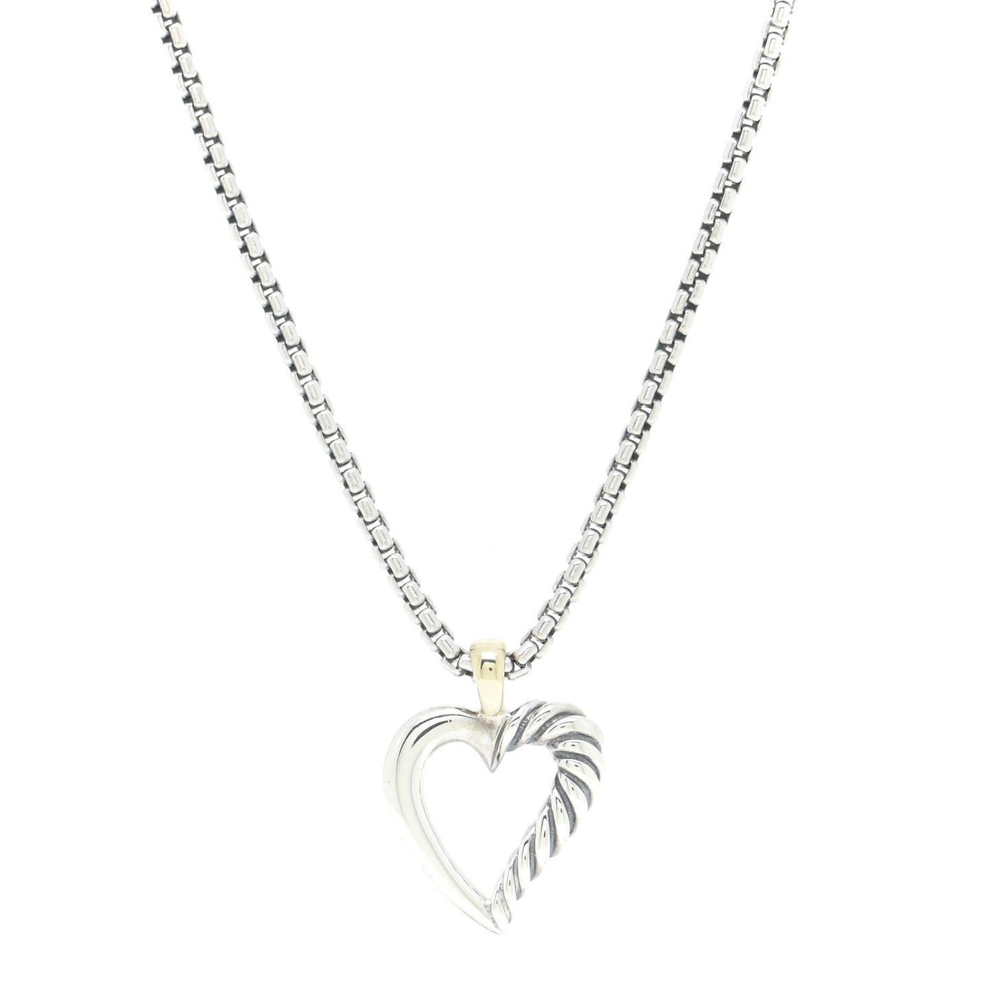 Sterling Silver 14K Yellow Gold Mini Cable Heart Pendant Necklace