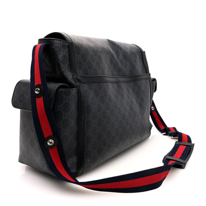 Gucci GG Supreme Monogram Web Messenger Diaper Bag Black Grey 4 of 10