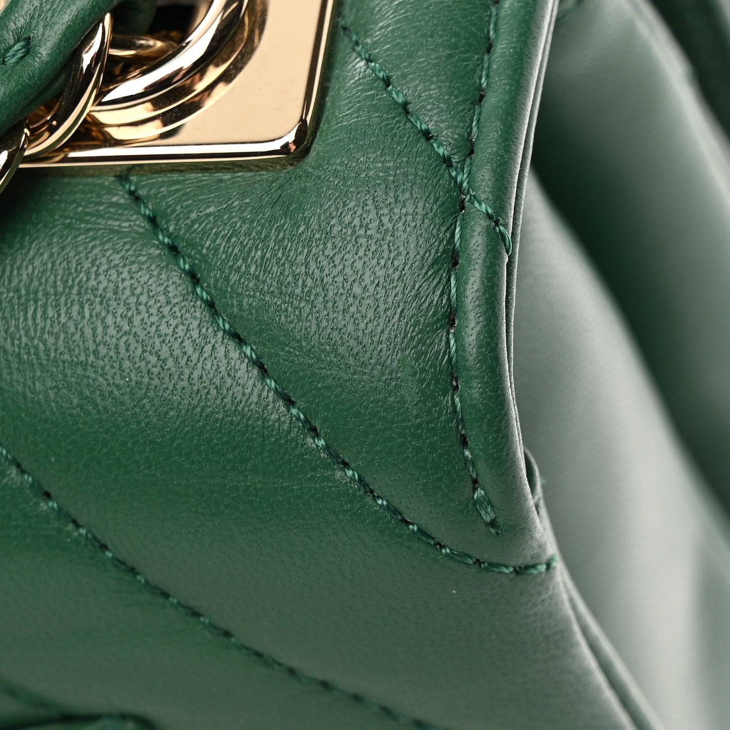 Lambskin Chevron Quilted Small Trendy CC Dual Handle Flap Bag Green