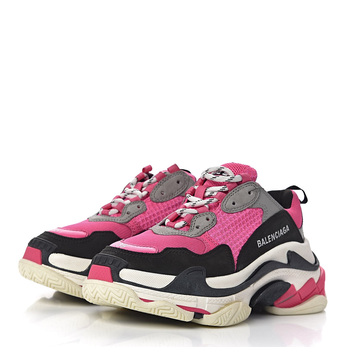Fabric Mesh Womens Triple S Sneakers 35 Fluo Pink Grey White
