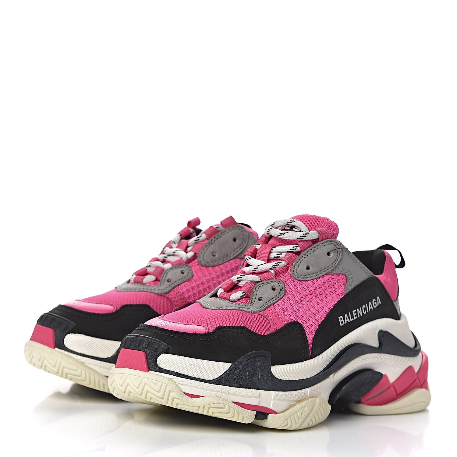 Balenciaga Fabric Mesh Womens Triple S Sneakers 35 Fluo Pink Grey White 3 of 11