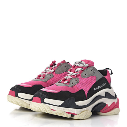 Balenciaga Fabric Mesh Womens Triple S Sneakers 35 Fluo Pink Grey White 3 of 11