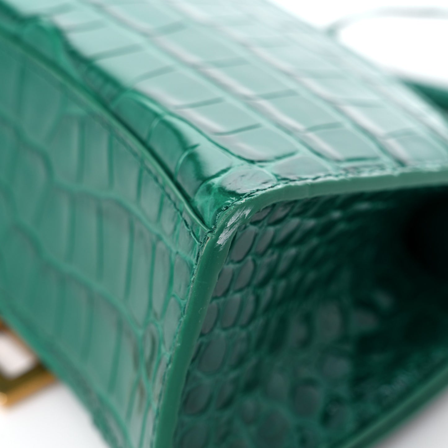 Shiny Calfskin Crocodile Embossed Hourglass Top Handle Bag XS Jade