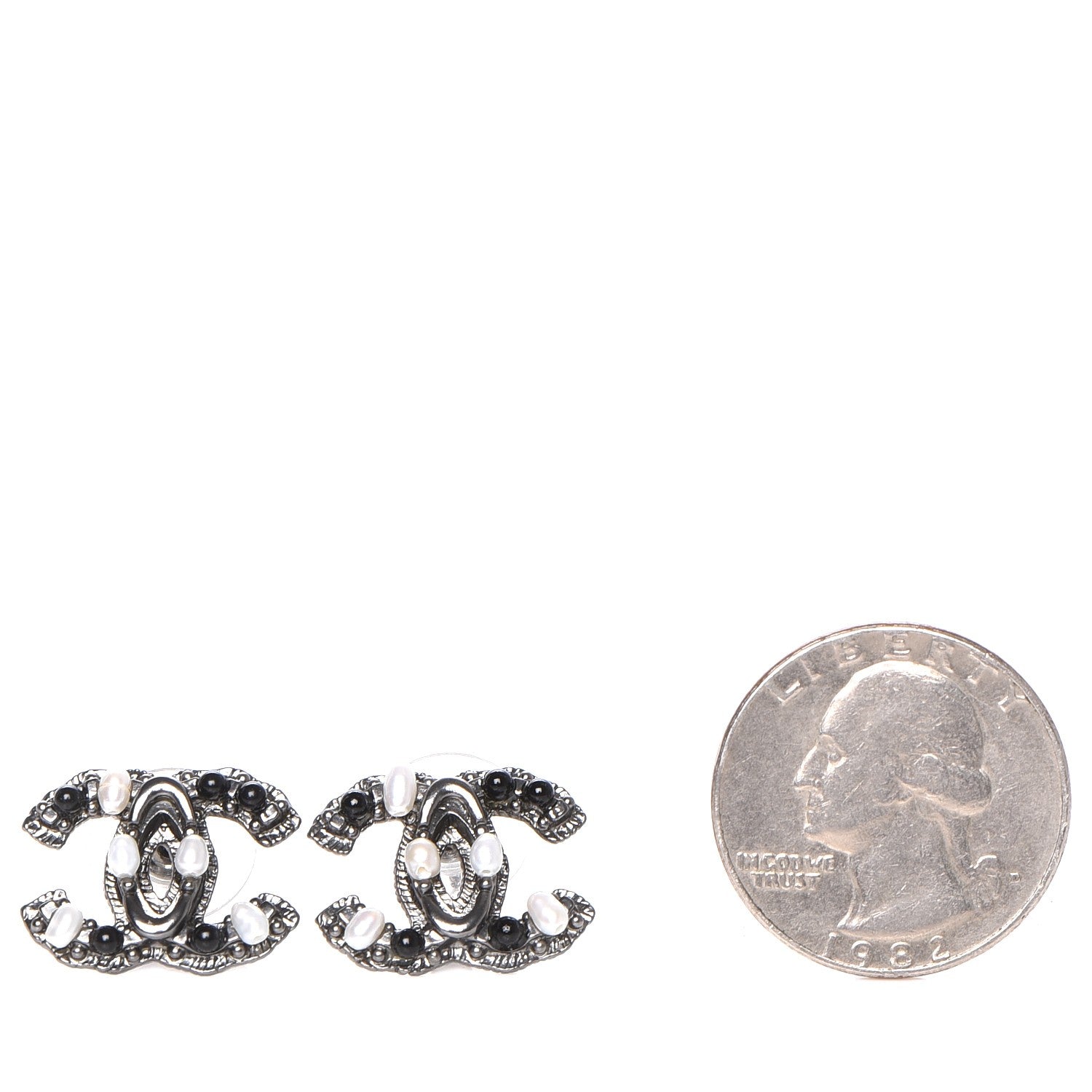 Chanel Pearl Bead CC Earrings Dark Silver 2 of 4