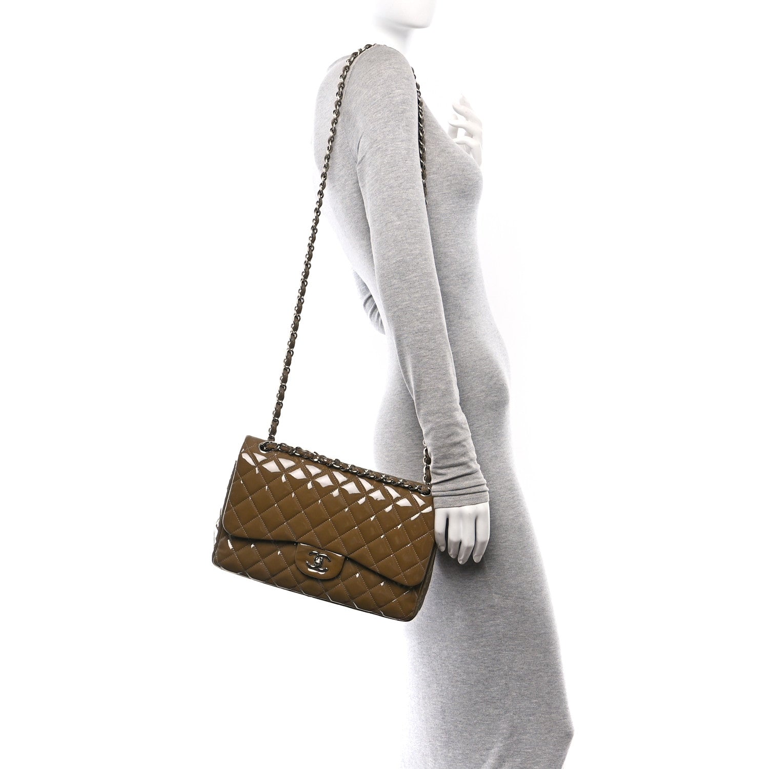 Chanel Patent Calfskin Quilted Jumbo Double Flap Grey 2 of 13