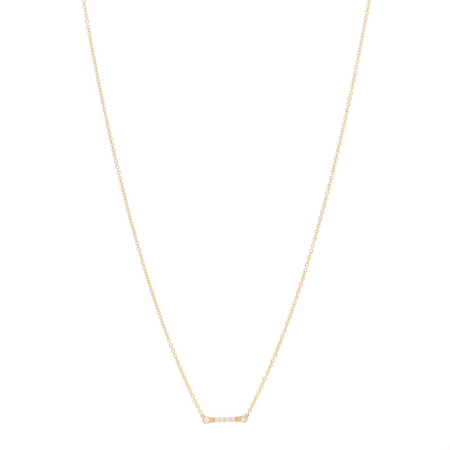 18K Yellow Gold Diamond Fleur de Lis Key Bar Pendant Necklace