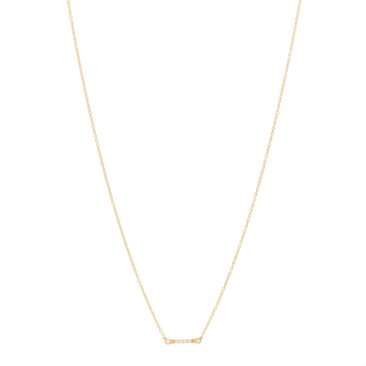 Tiffany 18K Yellow Gold Diamond Fleur de Lis Key Bar Pendant Necklace 1 of 4