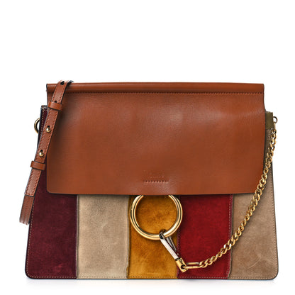 Chloe Suede Calfskin Striped Patchwork Medium Faye Shoulder Caramel Multicolor 1 of 10